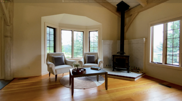 Single take property tour video of a sitting area in a house