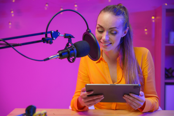 Woman doing voice over narration